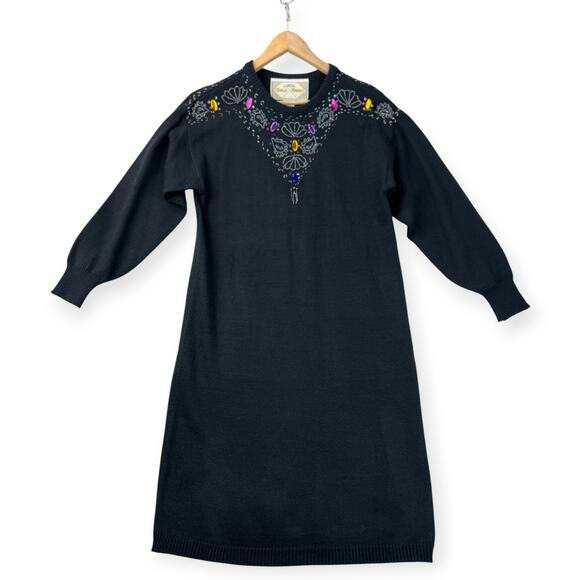 Vintage 70s California Gold Rush Knit Sweater Dress Heavy Beading Jeweled Large - Picture 2 of 14